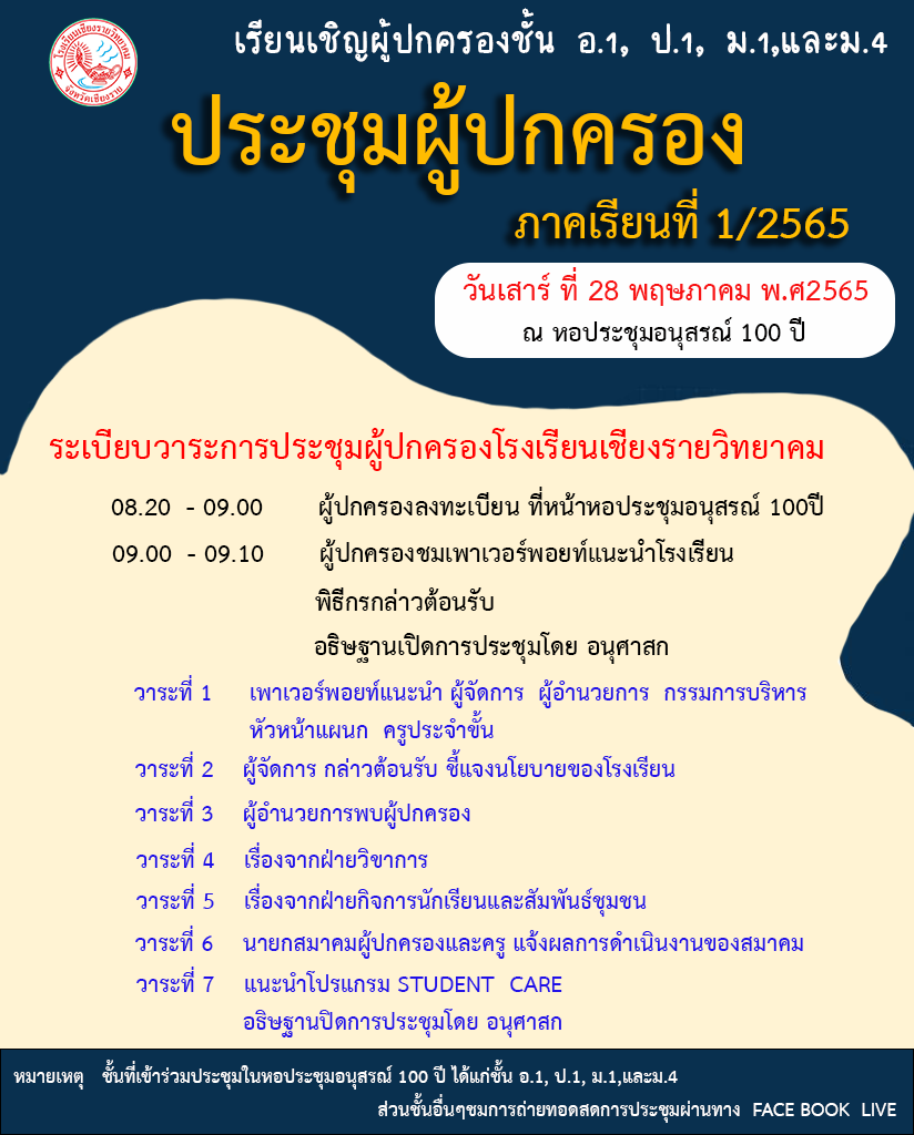 ประชุมผู้ปกครอง ประจำปีการศึกษา2565 ภาคเรียนที่ 1